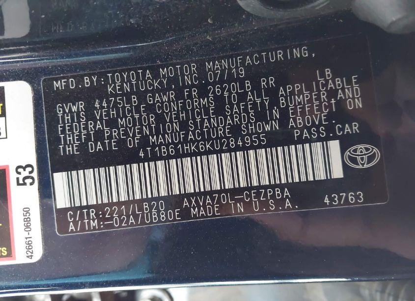 Photo 9 of 2019 Toyota Camry XSE (VIN 4T1B61HK6KU284955)