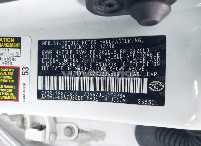 Photo 9 of 2019 Toyota Camry XSE (VIN 4T1B61HK7KU205566)