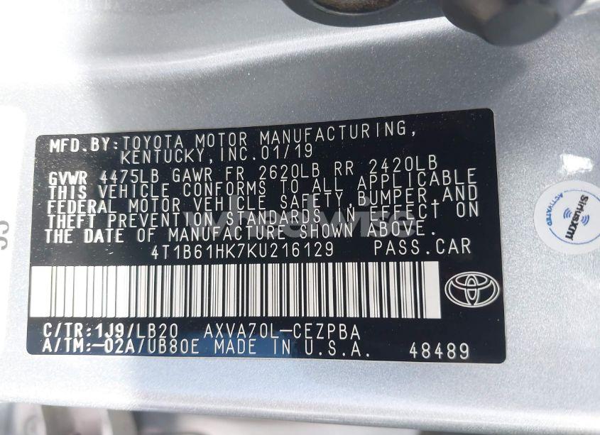 Photo 9 of 2019 Toyota Camry XSE (VIN 4T1B61HK7KU216129)