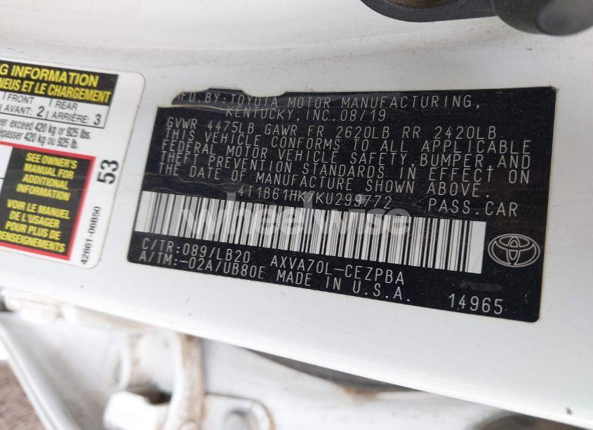 Photo 9 of 2019 Toyota Camry XSE (VIN 4T1B61HK7KU299772)