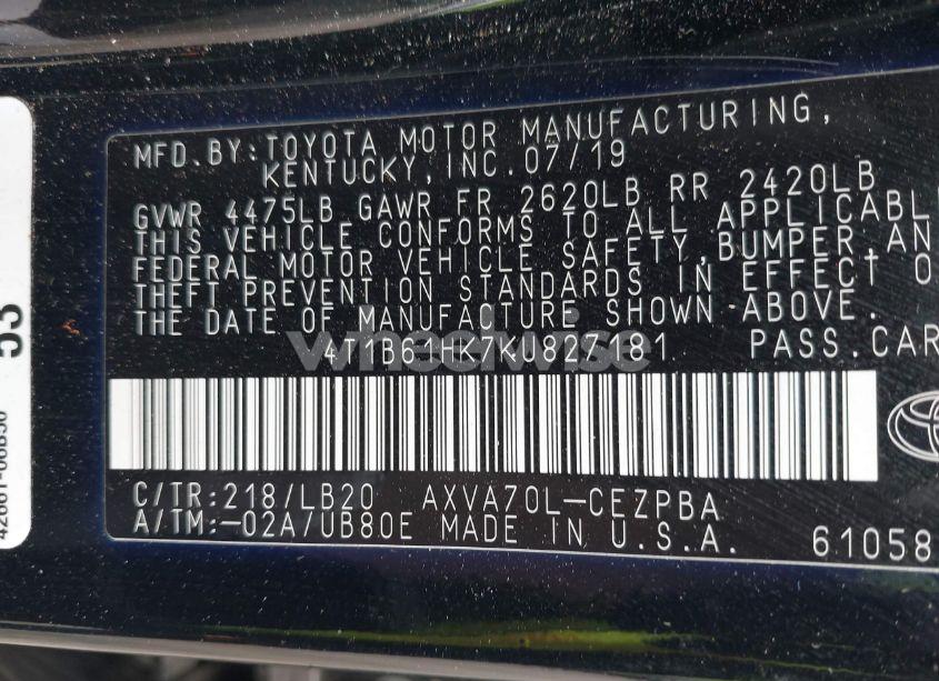 Photo 9 of 2019 Toyota Camry XSE (VIN 4T1B61HK7KU827181)