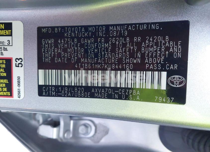 Photo 9 of 2019 Toyota Camry XSE (VIN 4T1B61HK7KU844160)