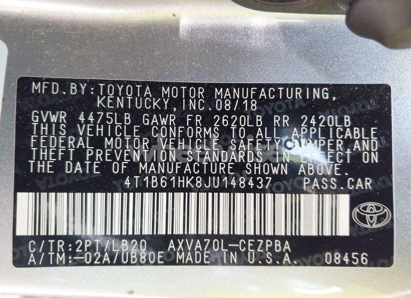 Photo 9 of 2018 Toyota Camry XSE (VIN 4T1B61HK8JU148437)