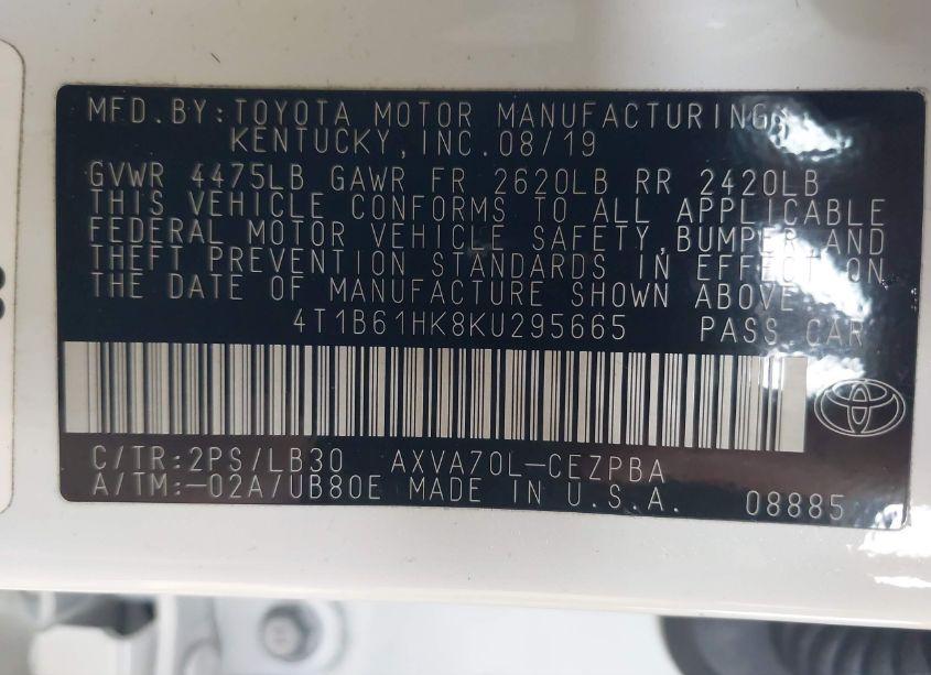 Photo 9 of 2019 Toyota Camry XSE (VIN 4T1B61HK8KU295665)