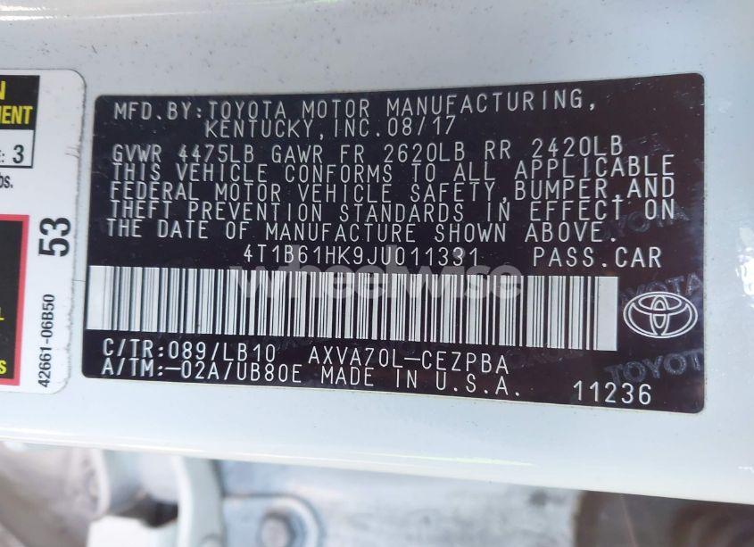 Photo 9 of 2018 Toyota Camry XSE (VIN 4T1B61HK9JU011331)