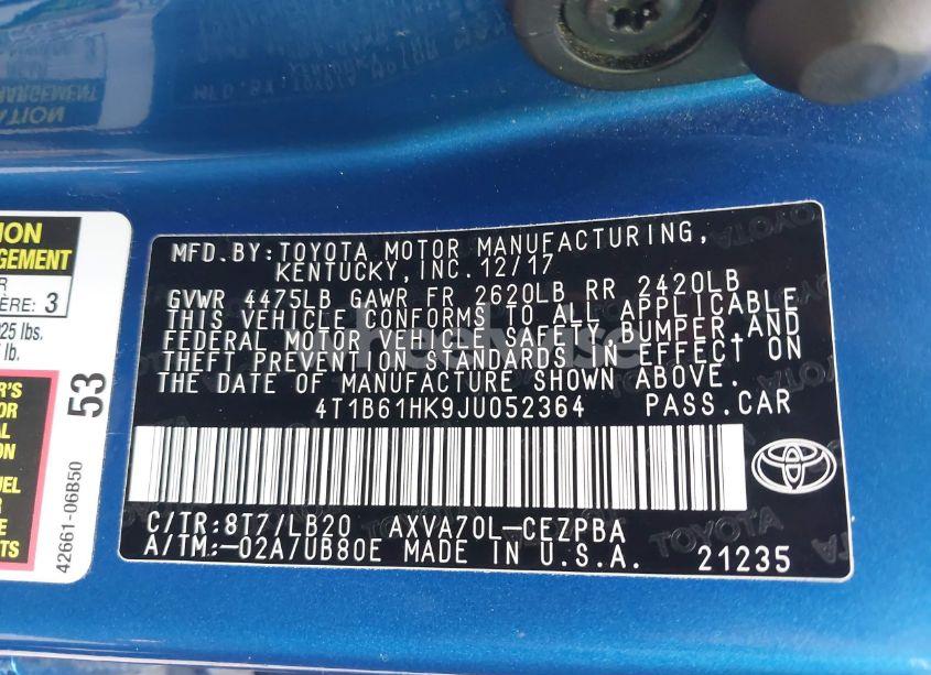 Photo 9 of 2018 Toyota Camry XSE (VIN 4T1B61HK9JU052364)