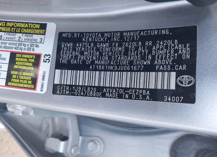 Photo 9 of 2018 Toyota Camry XSE (VIN 4T1B61HK9JU061677)