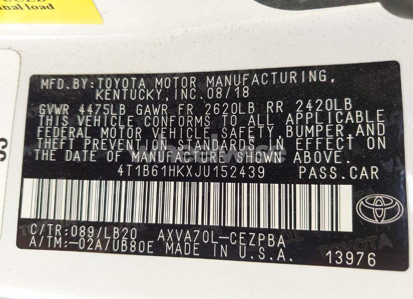 Photo 9 of 2018 Toyota Camry XSE (VIN 4T1B61HKXJU152439)