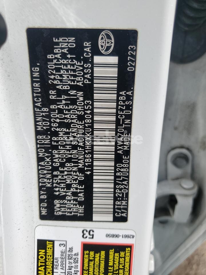 Photo 12 of 2019 TOYOTA CAMRY XSE (VIN 4T1B61HKXKU180453)