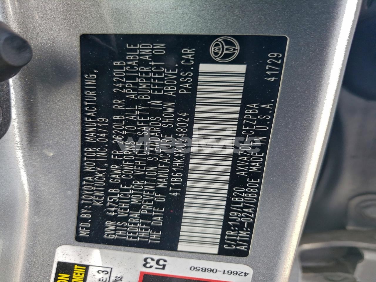 Photo 12 of 2019 TOYOTA CAMRY XSE (VIN 4T1B61HKXKU248024)