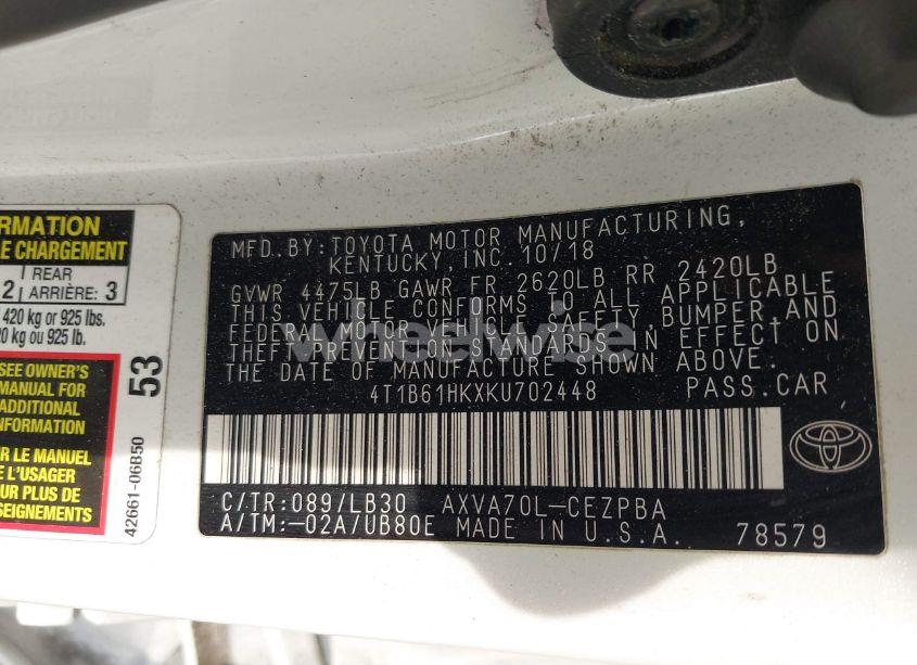 Photo 9 of 2019 Toyota Camry XSE (VIN 4T1B61HKXKU702448)