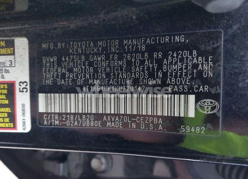 Photo 9 of 2019 Toyota Camry XSE (VIN 4T1B61HKXKU720142)