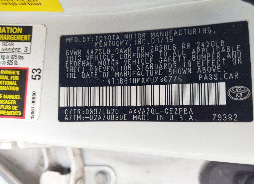 Photo 9 of 2019 Toyota Camry XSE (VIN 4T1B61HKXKU736776)