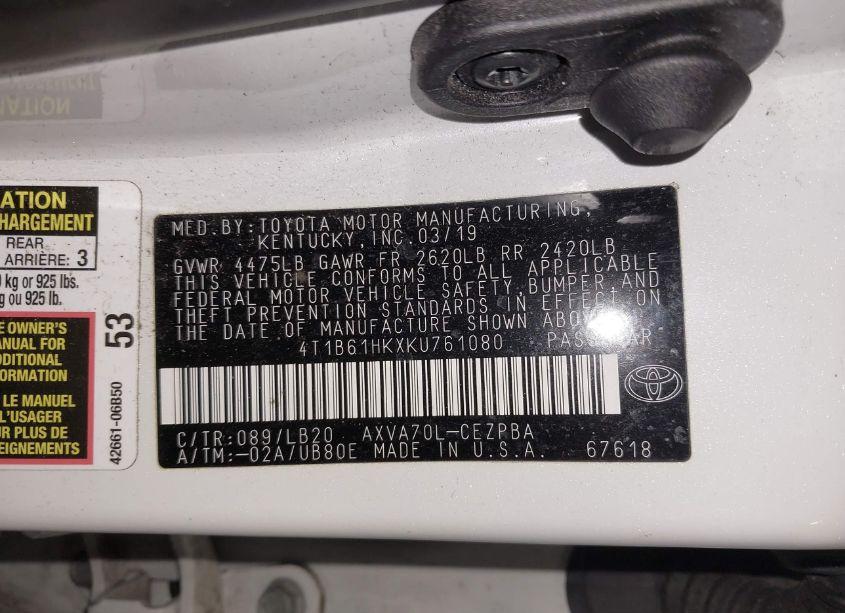 Photo 9 of 2019 Toyota Camry XSE (VIN 4T1B61HKXKU761080)