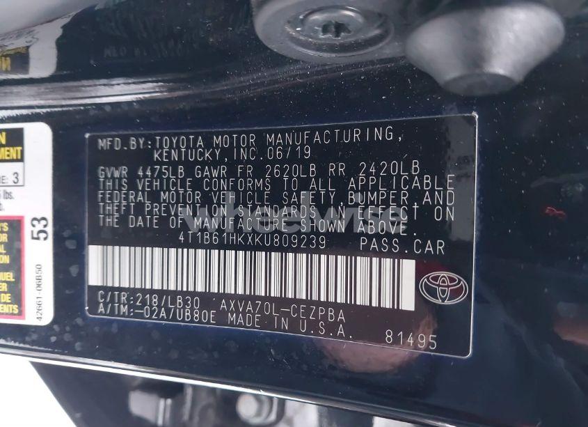 Photo 9 of 2019 Toyota Camry XSE (VIN 4T1B61HKXKU809239)