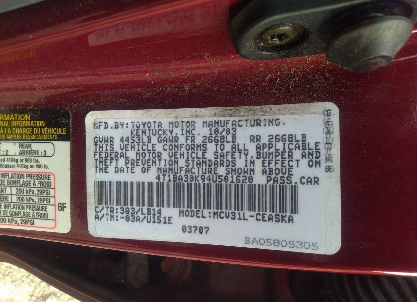 Photo 9 of 2004 Toyota Camry SE V6 (VIN 4T1BA30K94U501620)