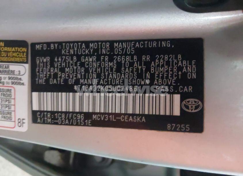 Photo 9 of 2005 Toyota Camry SE V6 (VIN 4T1BA32K05U074861)