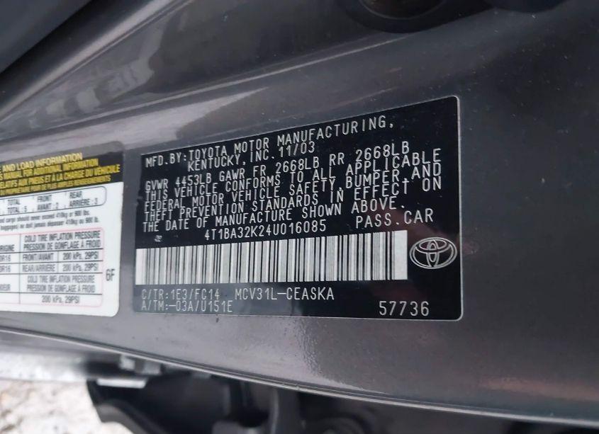 Photo 9 of 2004 Toyota Camry SE V6 (VIN 4T1BA32K24U016085)