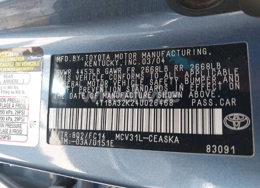 Photo 9 of 2004 Toyota Camry SE V6 (VIN 4T1BA32K24U026468)