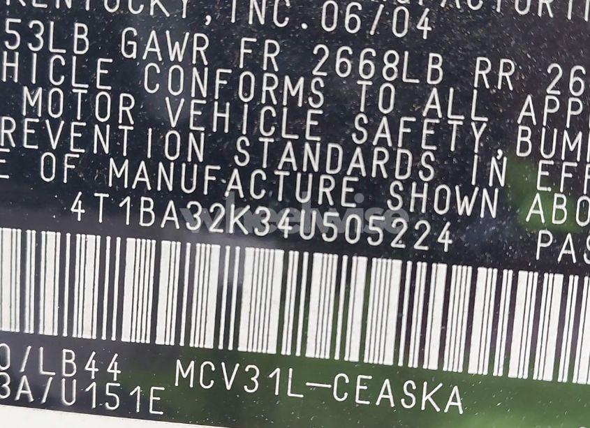 Photo 9 of 2004 Toyota Camry SE V6 (VIN 4T1BA32K34U505224)