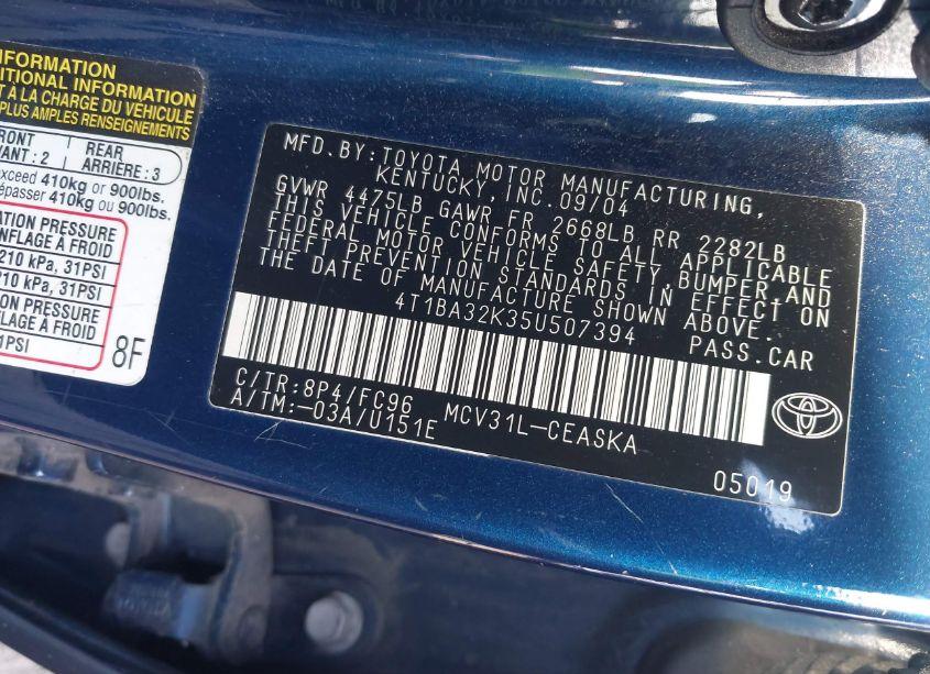 Photo 9 of 2005 Toyota Camry SE V6 (VIN 4T1BA32K35U507394)