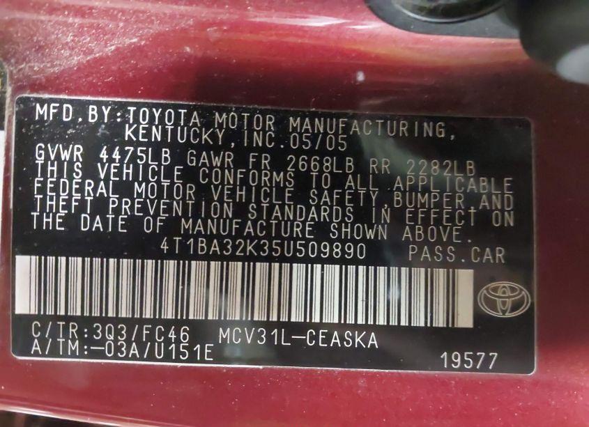 Photo 9 of 2005 Toyota Camry SE V6 (VIN 4T1BA32K35U509890)
