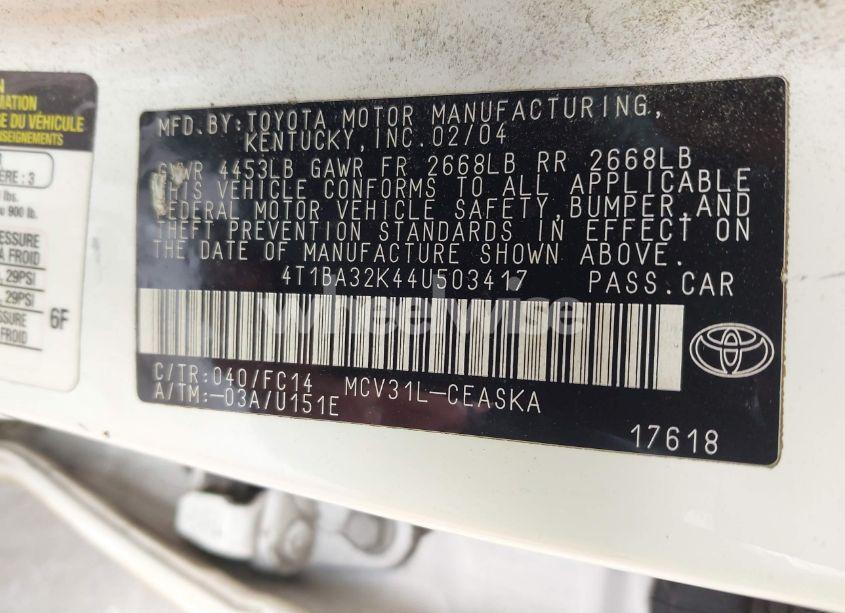 Photo 9 of 2004 Toyota Camry SE V6 (VIN 4T1BA32K44U503417)