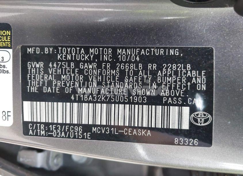 Photo 9 of 2005 Toyota Camry SE V6 (VIN 4T1BA32K75U051903)