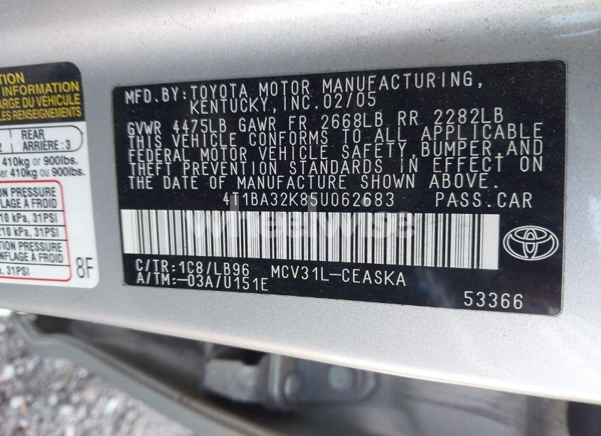 Photo 9 of 2005 Toyota Camry SE V6 (VIN 4T1BA32K85U062683)
