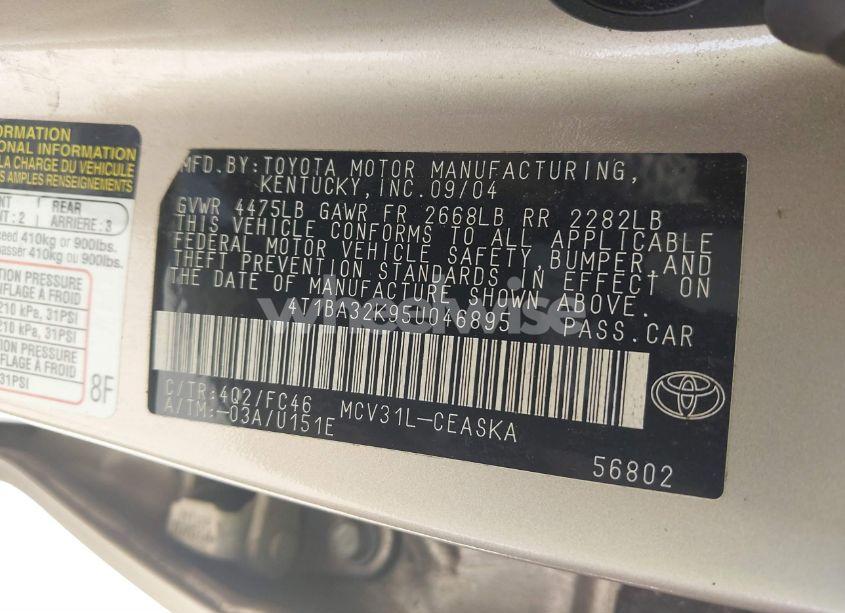 Photo 9 of 2005 Toyota Camry SE V6 (VIN 4T1BA32K95U046895)