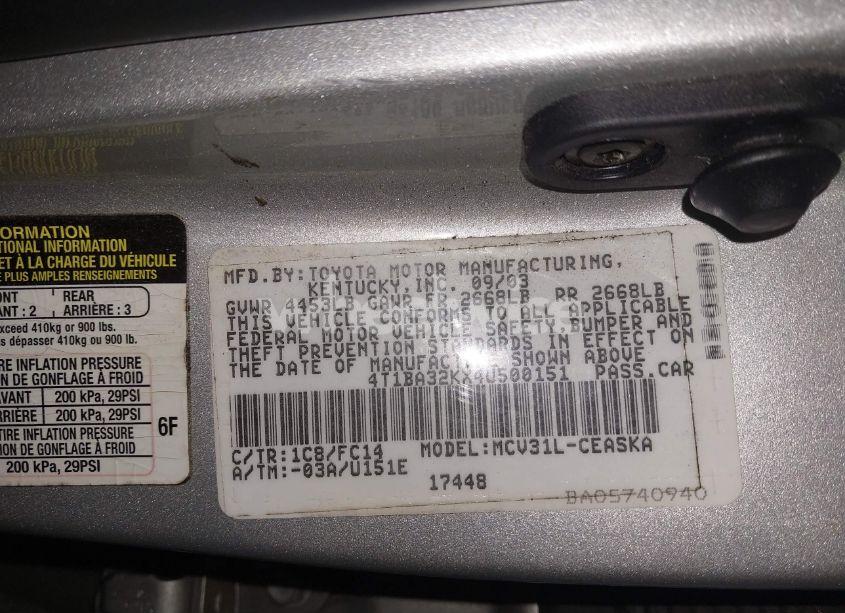 Photo 9 of 2004 Toyota Camry SE V6 (VIN 4T1BA32KX4U500151)