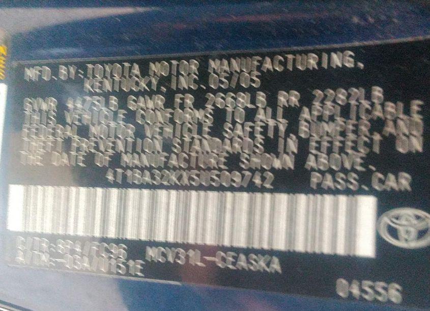 Photo 9 of 2005 Toyota Camry SE V6 (VIN 4T1BA32KX5U509742)