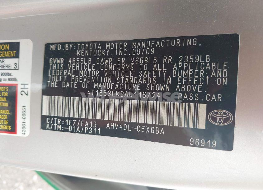 Photo 9 of 2010 Toyota Camry HYBRID (VIN 4T1BB3EK0AU116724)