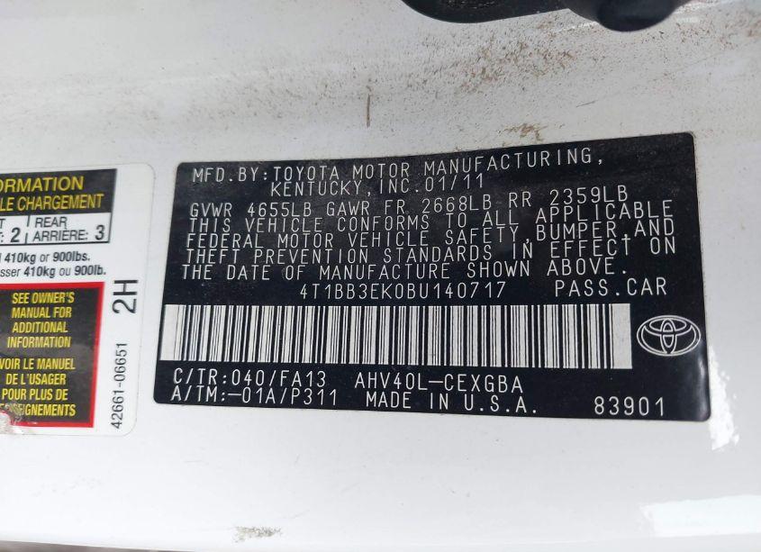 Photo 9 of 2011 Toyota Camry HYBRID (VIN 4T1BB3EK0BU140717)