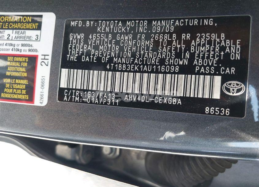 Photo 9 of 2010 Toyota Camry HYBRID (VIN 4T1BB3EK1AU116098)