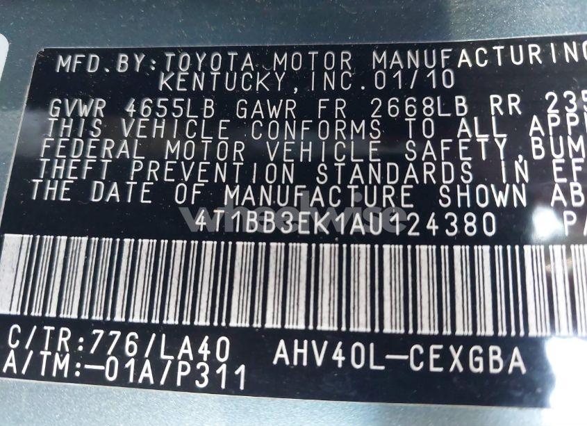 Photo 9 of 2010 Toyota Camry HYBRID (VIN 4T1BB3EK1AU124380)