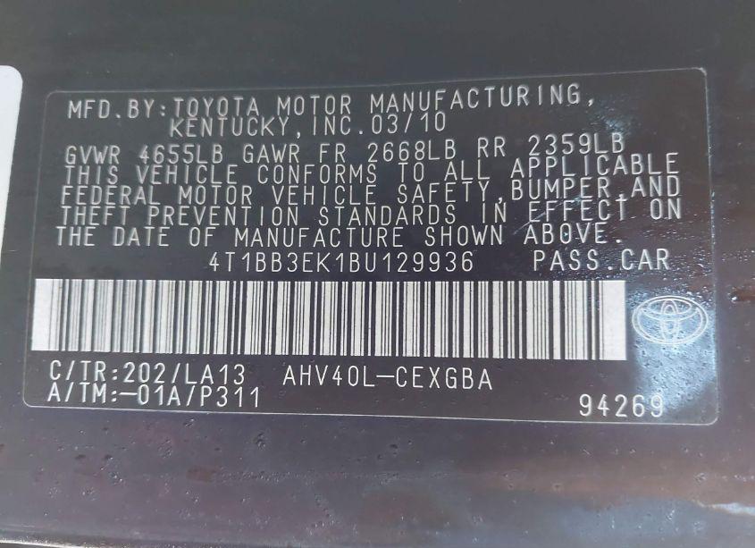 Photo 9 of 2011 Toyota Camry HYBRID (VIN 4T1BB3EK1BU129936)