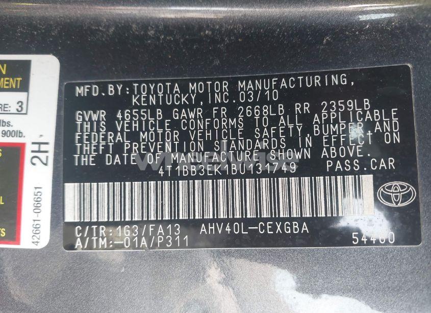 Photo 9 of 2011 Toyota Camry HYBRID (VIN 4T1BB3EK1BU131749)