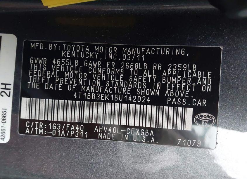 Photo 9 of 2011 Toyota Camry HYBRID (VIN 4T1BB3EK1BU142024)