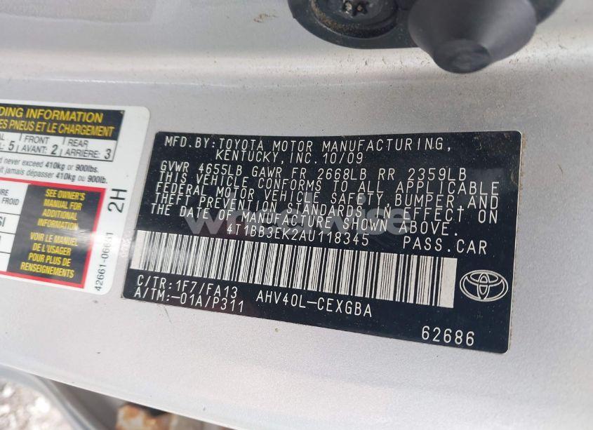 Photo 9 of 2010 Toyota Camry HYBRID (VIN 4T1BB3EK2AU118345)