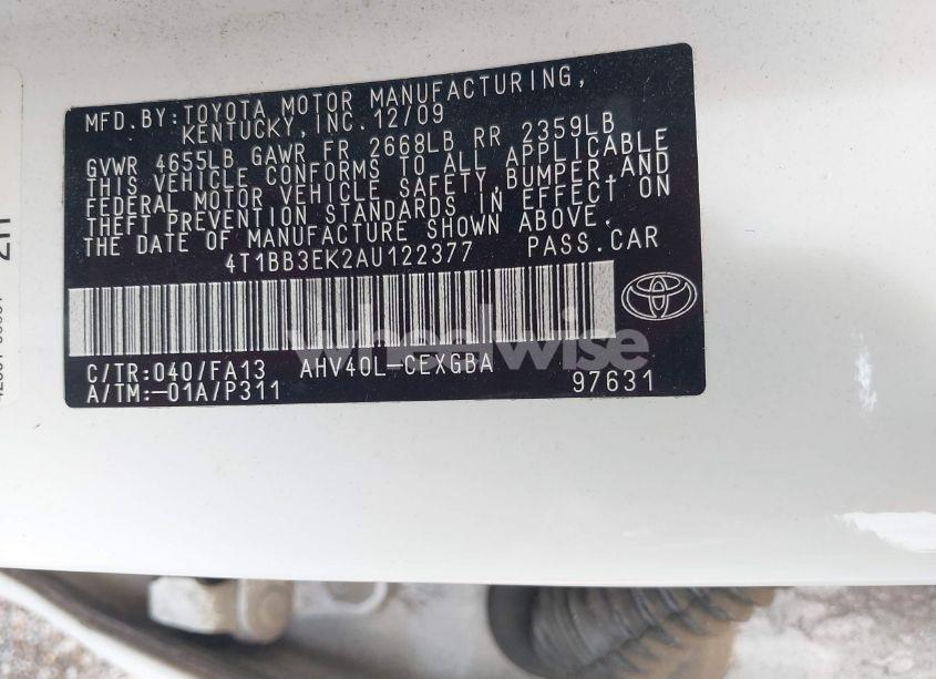 Photo 9 of 2010 Toyota Camry HYBRID (VIN 4T1BB3EK2AU122377)
