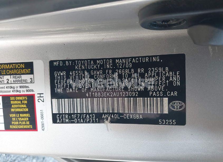 Photo 9 of 2010 Toyota Camry HYBRID (VIN 4T1BB3EK2AU123092)