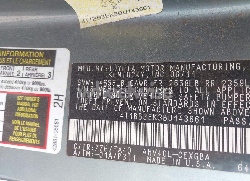 Photo 9 of 2011 Toyota Camry HYBRID (VIN 4T1BB3EK3BU143661)