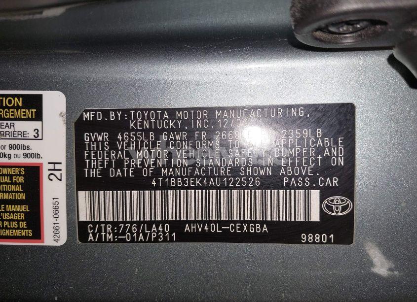 Photo 9 of 2010 Toyota Camry HYBRID (VIN 4T1BB3EK4AU122526)