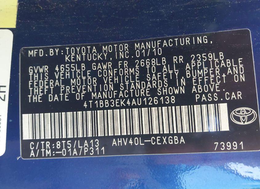 Photo 9 of 2010 Toyota Camry HYBRID (VIN 4T1BB3EK4AU126138)