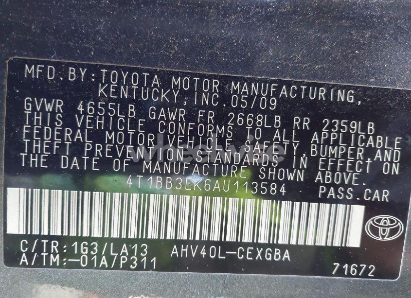 Photo 9 of 2010 Toyota Camry HYBRID (VIN 4T1BB3EK6AU113584)