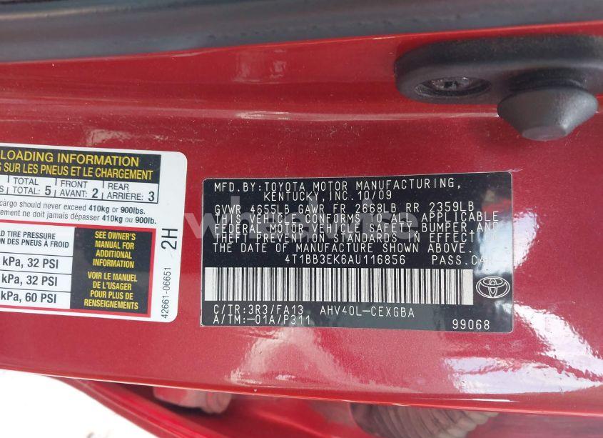 Photo 9 of 2010 Toyota Camry HYBRID (VIN 4T1BB3EK6AU116856)