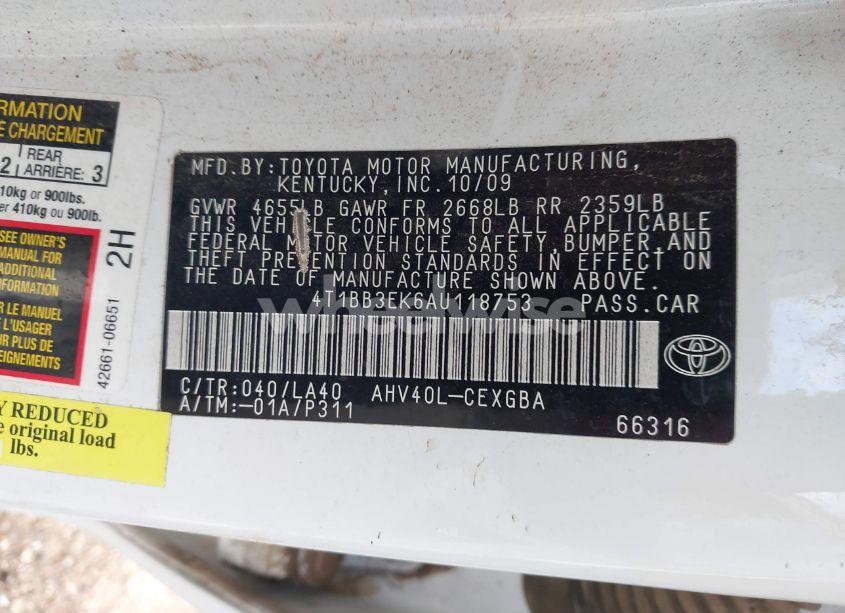 Photo 9 of 2010 Toyota Camry HYBRID (VIN 4T1BB3EK6AU118753)