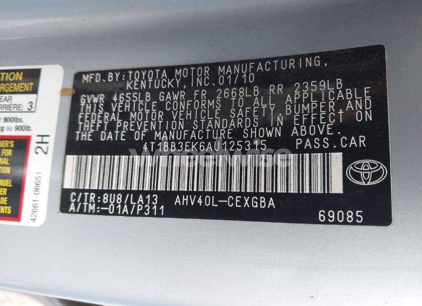 Photo 9 of 2010 Toyota Camry HYBRID (VIN 4T1BB3EK6AU125315)