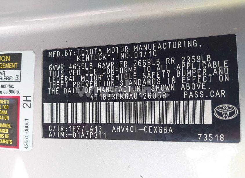Photo 9 of 2010 Toyota Camry HYBRID (VIN 4T1BB3EK6AU126058)